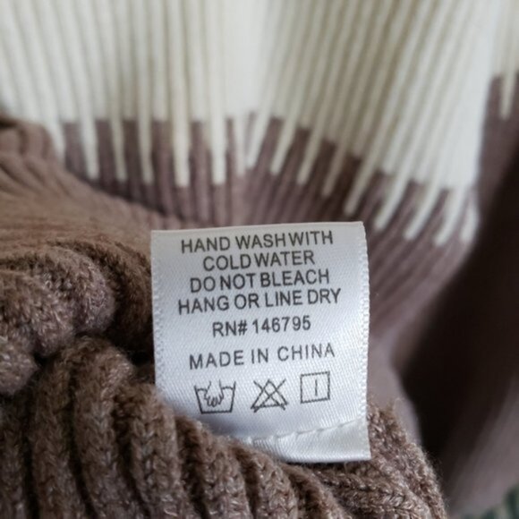 Nordstrom Mocha & Cream Mock Neck Ribbed Puff Sleeve Knit Sweater Soft size M - Picture 10 of 11